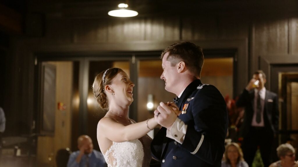 7 Vines Vineyard Bride and Groom First Dance On Front Steps While Guests Look On.