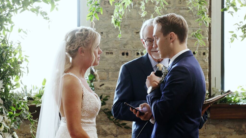 Minneapolis Five Event Center Wedding Bride and Groom Exchange Emotional 
Vows During Ceremony