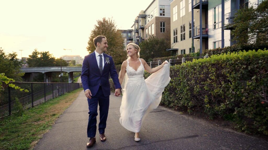 Minneapolis Five Event Center Wedding Bride and Groom Golden Hour Session
