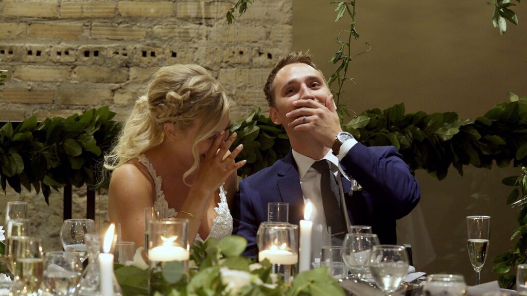 Minneapolis Five Event Center Wedding Bride and Groom React To A Funny Toast