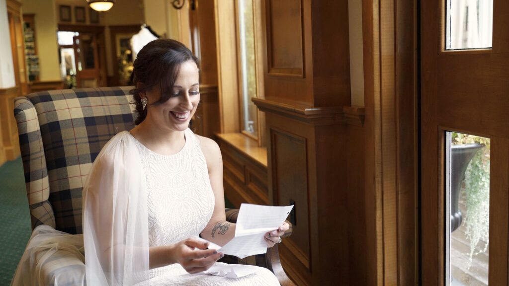 Bearpath Wedding Bride Reads Letter