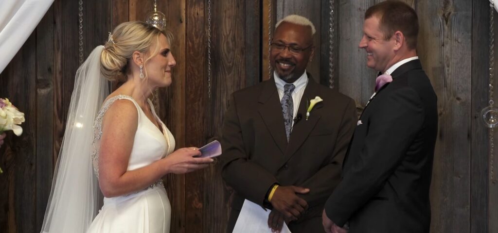 The Kelly Farm Wedding Vows at Ceremony in Barn.