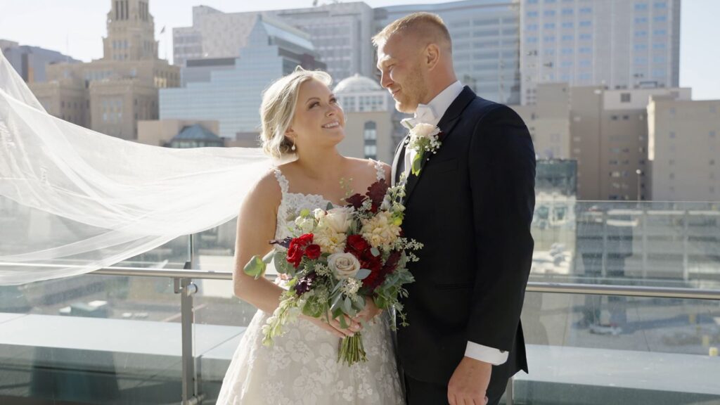 J Powers At The Hilton Wedding Bride and Groom On Rooftop
