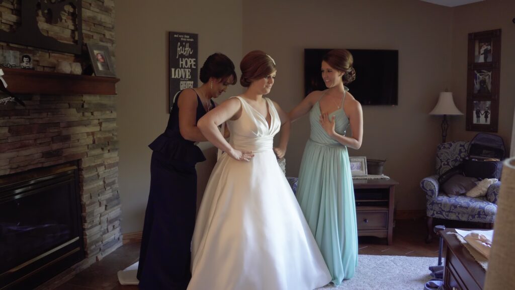 Mankato Old Main Village Wedding Bride Gets Dressed With Mother and Sister