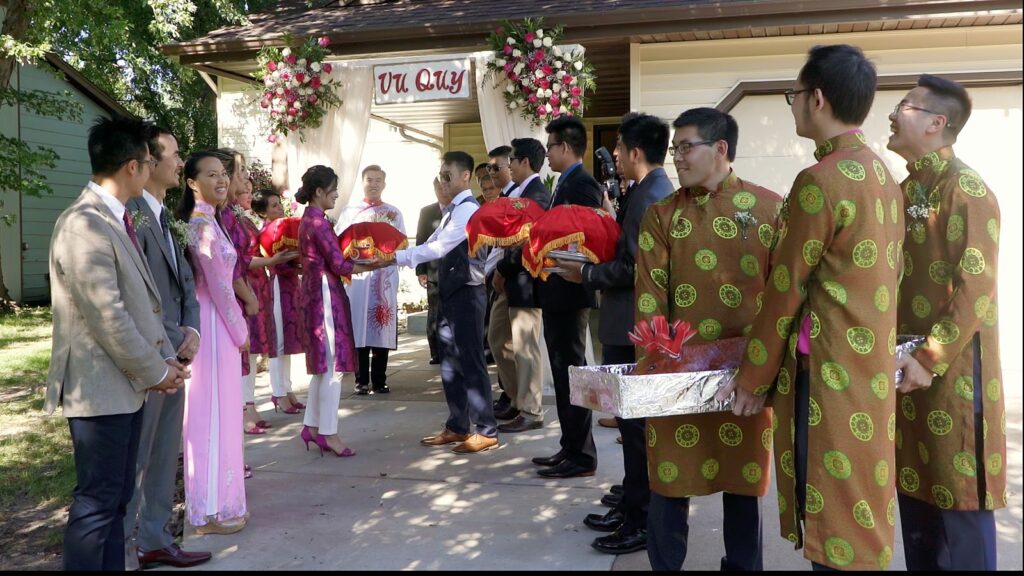 Vietnamese Wedding Groom's Family Bring Gifts to Bride's Parents House to begin the Tea Ceremony