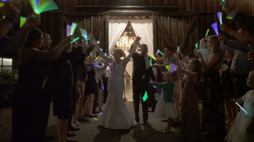The Kelley Farm Wedding Glow Stick exit.